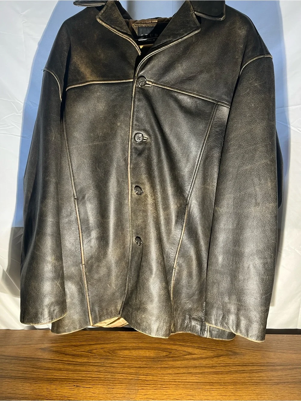 Vintage Andrew Marc Wilsons Leather Distressed Brown Leather Jacket MENS L 74847